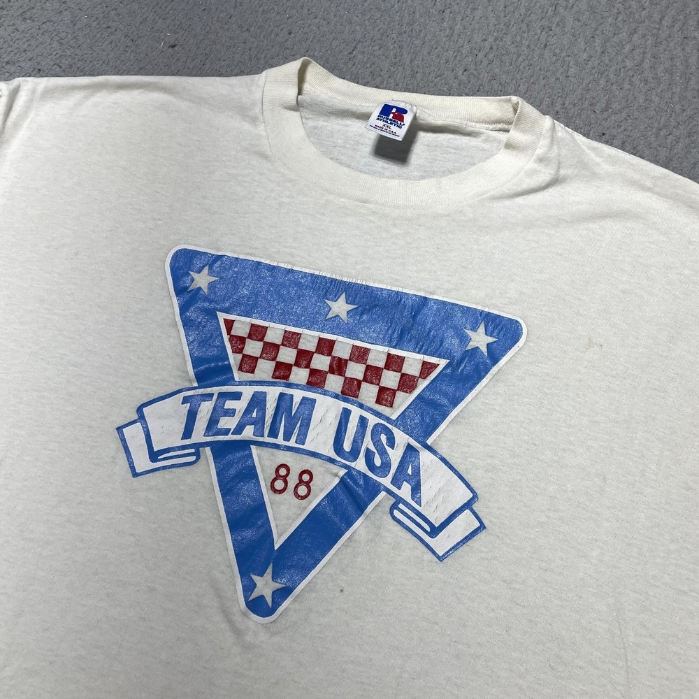 Vintage Team USA Shirt Mens 2XL White Long Sleeve Russell Athletic Fit XL 88 80s - Picture 2 of 10